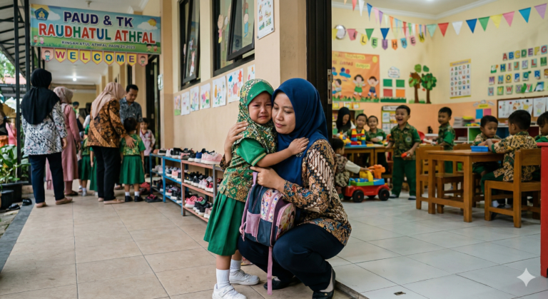 anak belum siap sekolah menangis saat ditinggal orang tua